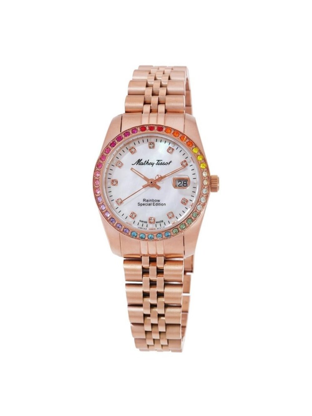 NWT Mathey-Tissot Mathy Rainbow Quartz White Dial Ladies Watch